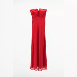 ZARA Red Strapless Ruched Maxi Dress | NWT | Size L